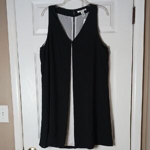 Kenneth Cole Dress Black White V-neck Sleeveless A-line Front Godet Size 12